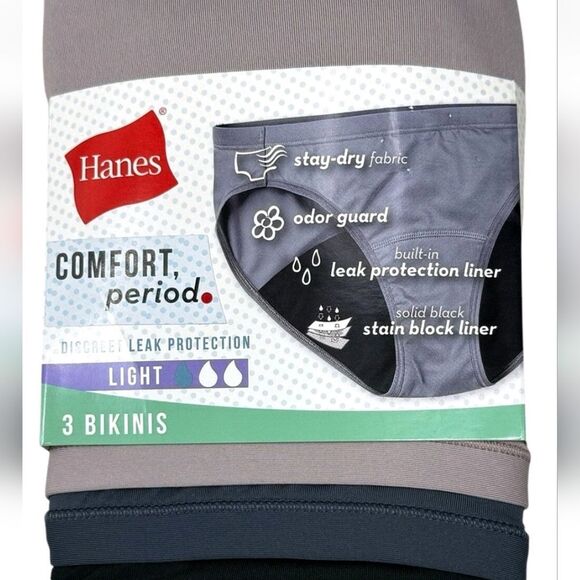 Hanes Comfort Period. Discreet Leak Protection Light 3-PK Bikinis - Picture 2 of 7